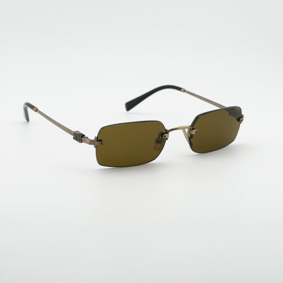 Miu Miu MUB50S 26C09Z Sunglasses Gold Rectangle Frame, Brown Lenses